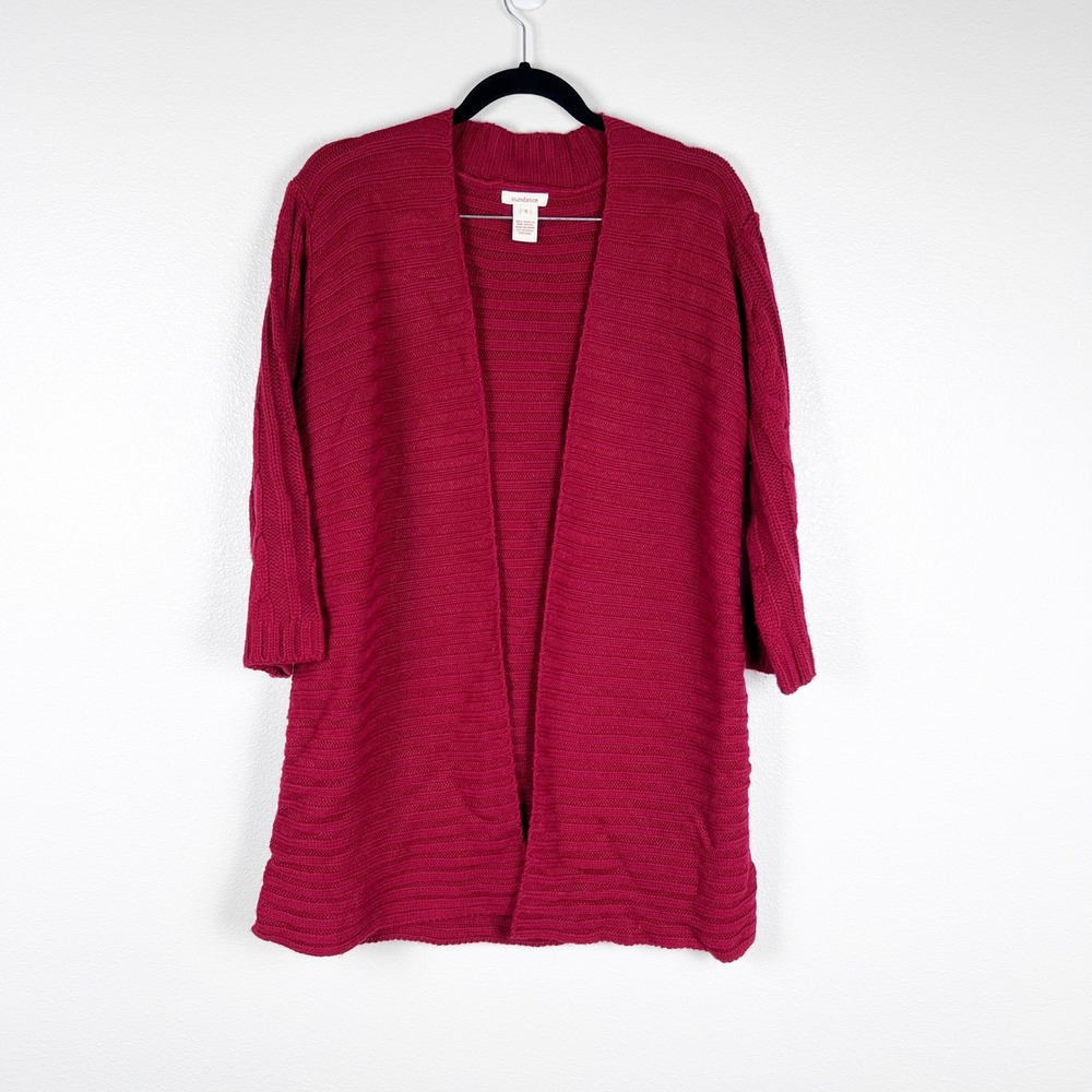 Sundance Women Red Open Front Knit Cardigan Cable Sleeve Sweater Sz‎ S